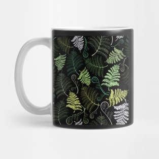 Green fern leaves on black background Mug